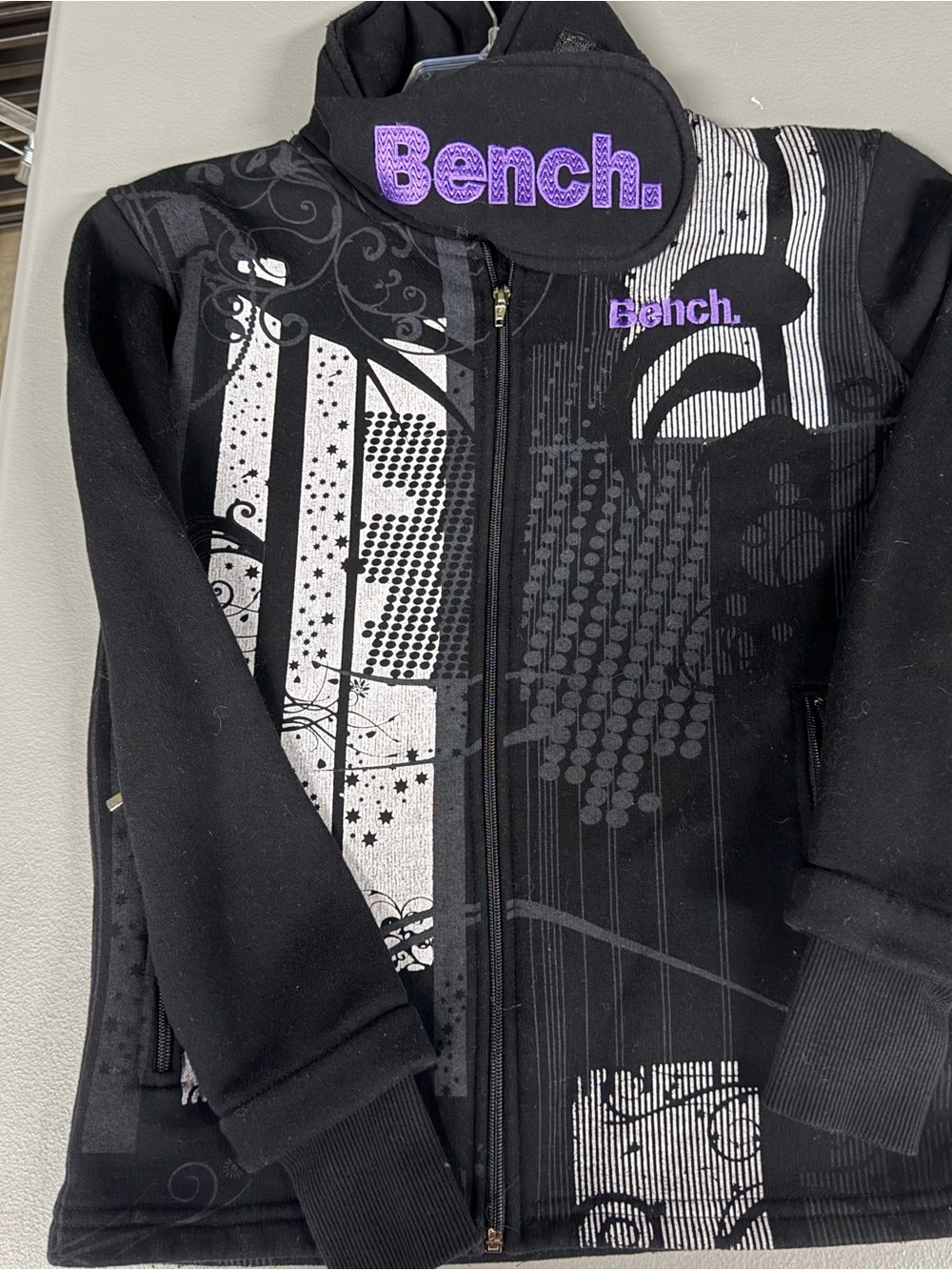 Bench Black Bomber Jacket with Purple Logo size small